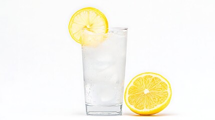 Refreshing tall glass of lemonade with fresh lemon slices