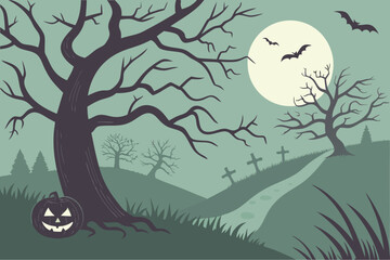 Scary Halloween Vector Landscape Illustration
