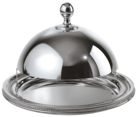 Polished chrome serving dome with a glass lid