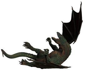 Fototapeta premium 3D rendered green dragon isolated on transparent background