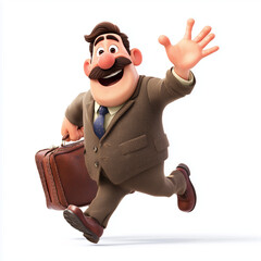 Happy cartoon businessman running with a briefcase
