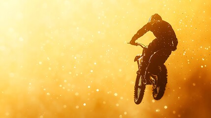 Bmx rider soars through golden sunlight and glittering dust