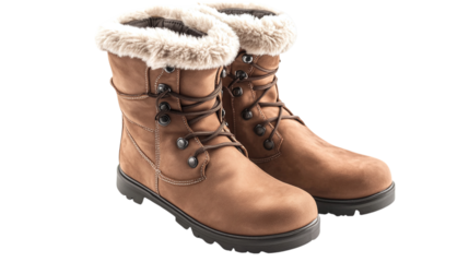 • A pair of cozy winter boots with fluffy lining, isolated on white background in HD 