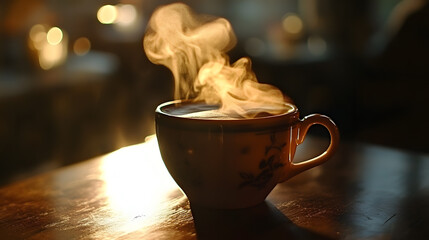 First sip of coffee with steam rising Monday morning