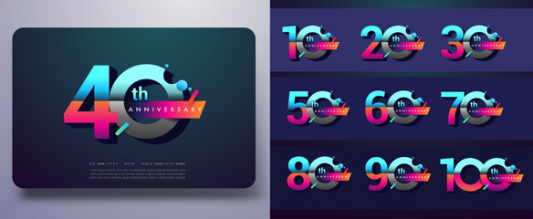 Sets of Anniversary logotype design, Modern and Simple Logo, 10 100th Number Letters, Anniversary Logo for celebration event, invitation, greeting, Party,Fashion, Entertainment
