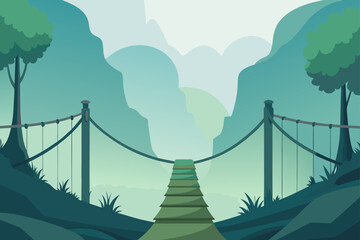 Fototapeta premium Suspension bridge leading through a misty mountain landscape