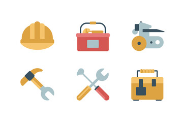 Flat Icons of Various Construction and Repair Tools