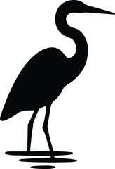 Obraz premium Silhouette heron standing in water black vector illustrator
