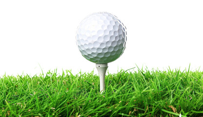 PNG Golf ball with a golf tee on a green grass sports white background recreation.