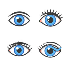 Set of Four Flat Vector Eye Icons – Minimalist Design for UI and Infographics