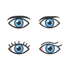 Set of Four Flat Vector Eye Icons – Minimalist Design for UI and Infographics
