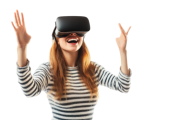 Woman with VR Glasses on white background,png
