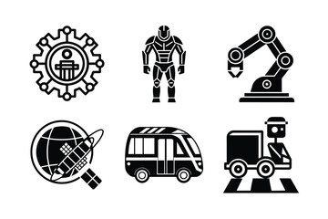 Futuristic Technology Icons Robotics, Automation, and Global Innovation