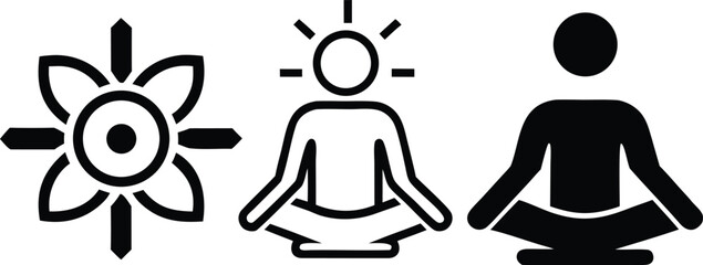 Meditating figures and spiritual symbol meditation yoga vector bundle collection set pack object template elements icons clipart illustration editable flat minimal modern banner poster object png eps 