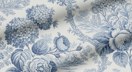 Elegant Botanical Toile Pattern Featuring