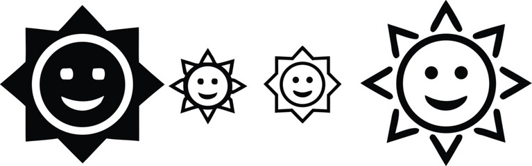 Smiling sun icons black and white happy vector bundle collection set pack object template elements icons clipart illustration editable flat minimal modern banner poster object png eps png, poster