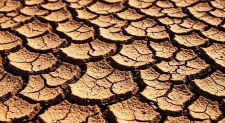 Close up of cracked dry earth texture with a mosaic pattern
