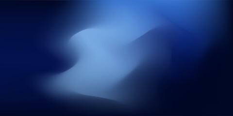Abstract dark blue gradient background. Dark scene with curved waves of smoke or fog reflecting soft light, Black drop cool feeling of cold and cool underwater water.