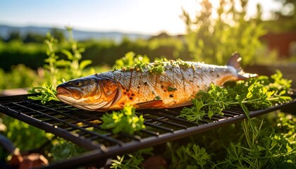 Grilled fish on a summer evening