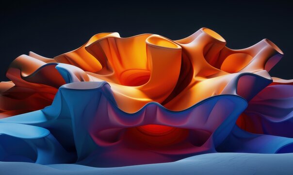 Abstract orange and blue geometric form 3 d render smooth texture backdrop