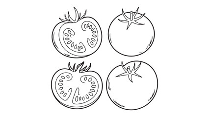 Tomato Outline Vector Illustration Set Fresh Vegetable Drawing Isolated on Transparent Backdrop