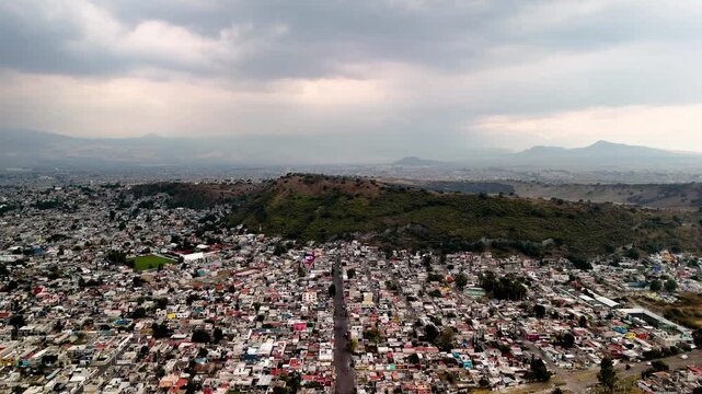 bakcwards drone shot at chalco near mexico city