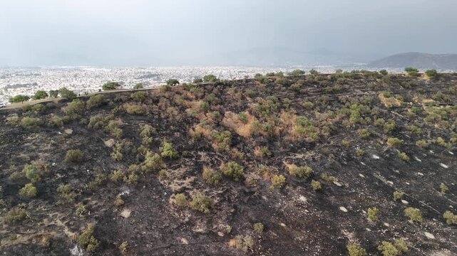 drone shot of fire at the volcano crater in mexico city