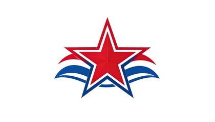 Obraz premium Red star emblem with blue and white wavy bands