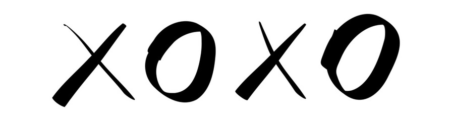 Hand-drawn doodle XOXO icon simple cute sketch symbol of hugs, kisses, love isolated on white background for journals, cards, and creative projects.