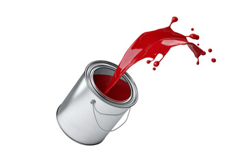 Obraz premium silver can full of red paint, jumping with paint splashing. PNG transparent background