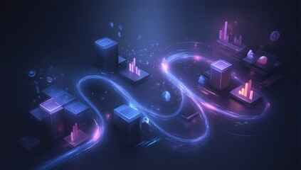 Abstract data flow, glowing lines, digital elements