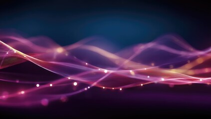 Abstract wavy lines, glowing particles, dark background