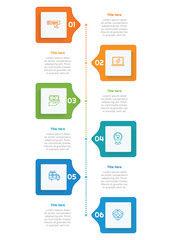 6 Steps Flat Square Infographic Element. Modern and clean design for presentations, reports, and web