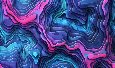 Fototapeta premium Abstract topographical map with layered lines in purple blue and pink