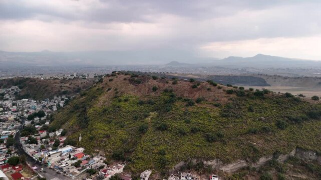 Backwards drone shot of chalco near mexico city