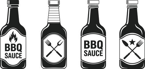 BBQ Sauce Bottle Vector Icons Set – Barbecue Label Clipart Collection
