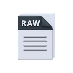 RAW file, format, 3D icon. Unprocessed image format for high-quality photography and post-production editing...