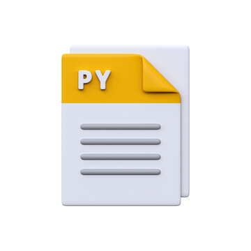 PY file, format, 3D icon. Script file for Python programming, automation, and software development...