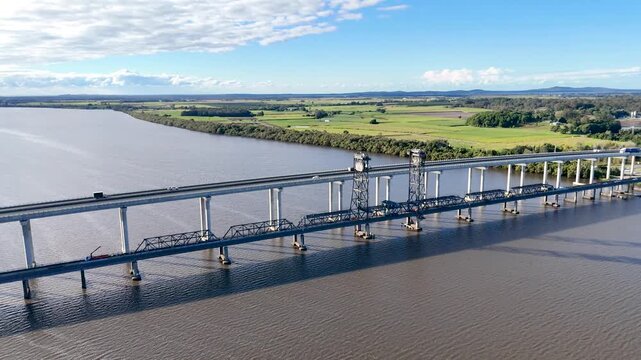 Aerial view of Harwood Bridge crossing Australia&rsquo;s mighty Clarence River in New South Wales.