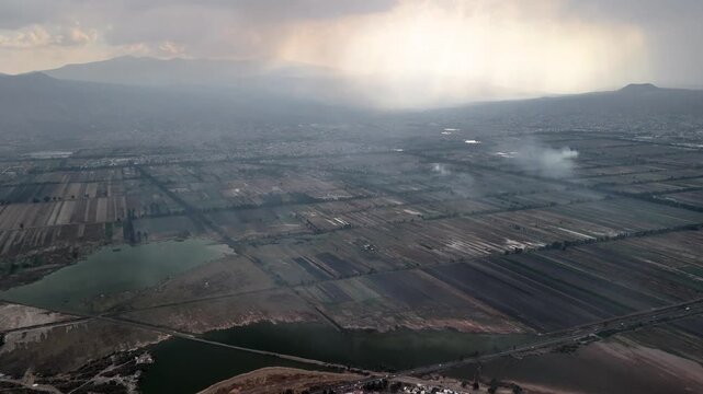 aerial shot of chinampas near mexico city