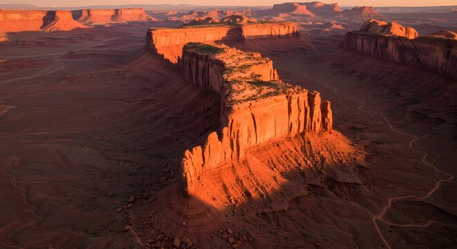 Desert canyon at sunset, red rocks and soft shadows
- Powered by Adobe