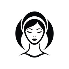 Beauty woman head logo design emblem vector illustration template black and white. Simple icon handing drawn of female face 