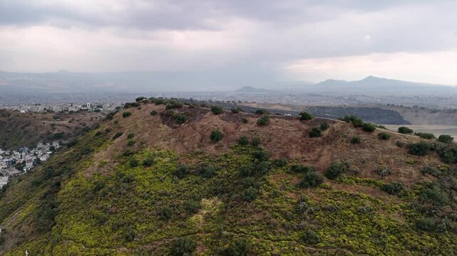 aerial shot of a volcano crater in chalco near mexico city