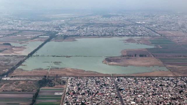 aerial shot of ancient tenochtitlan lagoons in mexico city