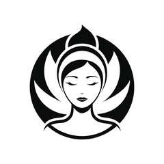 Beauty woman head logo design emblem vector illustration template black and white. Simple icon handing drawn of female face 
