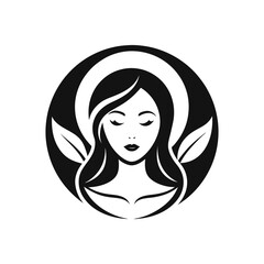Beauty woman head logo design emblem vector illustration template black and white. Simple icon handing drawn of female face 