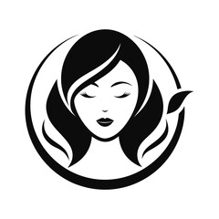 Beauty woman head logo design emblem vector illustration template black and white. Simple icon handing drawn of female face 