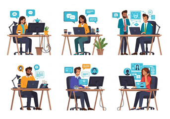 Customer service and support line icons collection. Big UI icon set in a flat design. Thin outline icons pack. Vector illustration EPS10