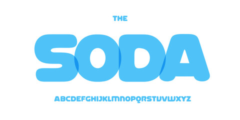 Aqua blue overlay alphabet, bold rounded font, soft geometric typeface for soda logo, beach headline, underwater pool design, clean liquid, diving typography, modern aquatic style. Vector typeset