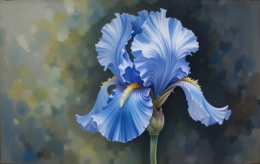 Classical Botanical Art: Artistic Depiction of a Majestic Blue Iris